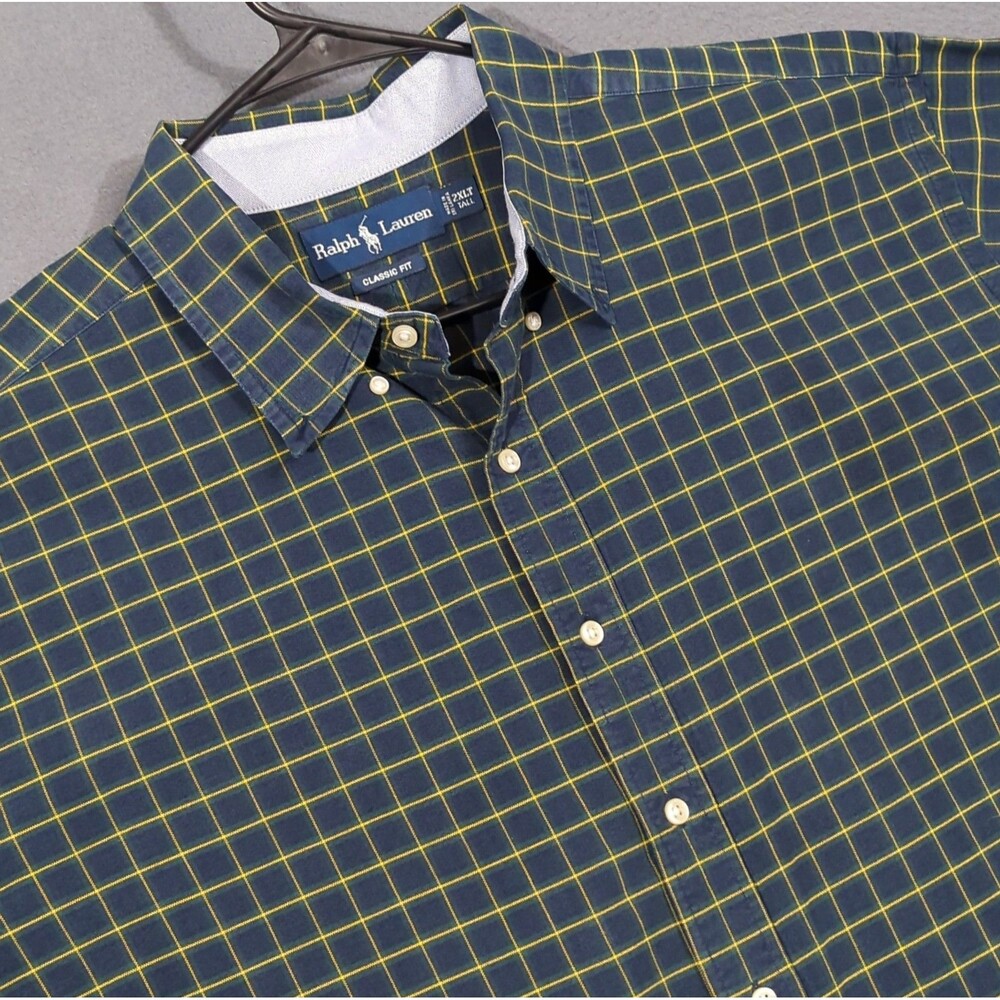 Ralph Lauren Shirt Men's 2XLT Green Plaid Cotton Long Sleeve Button Down